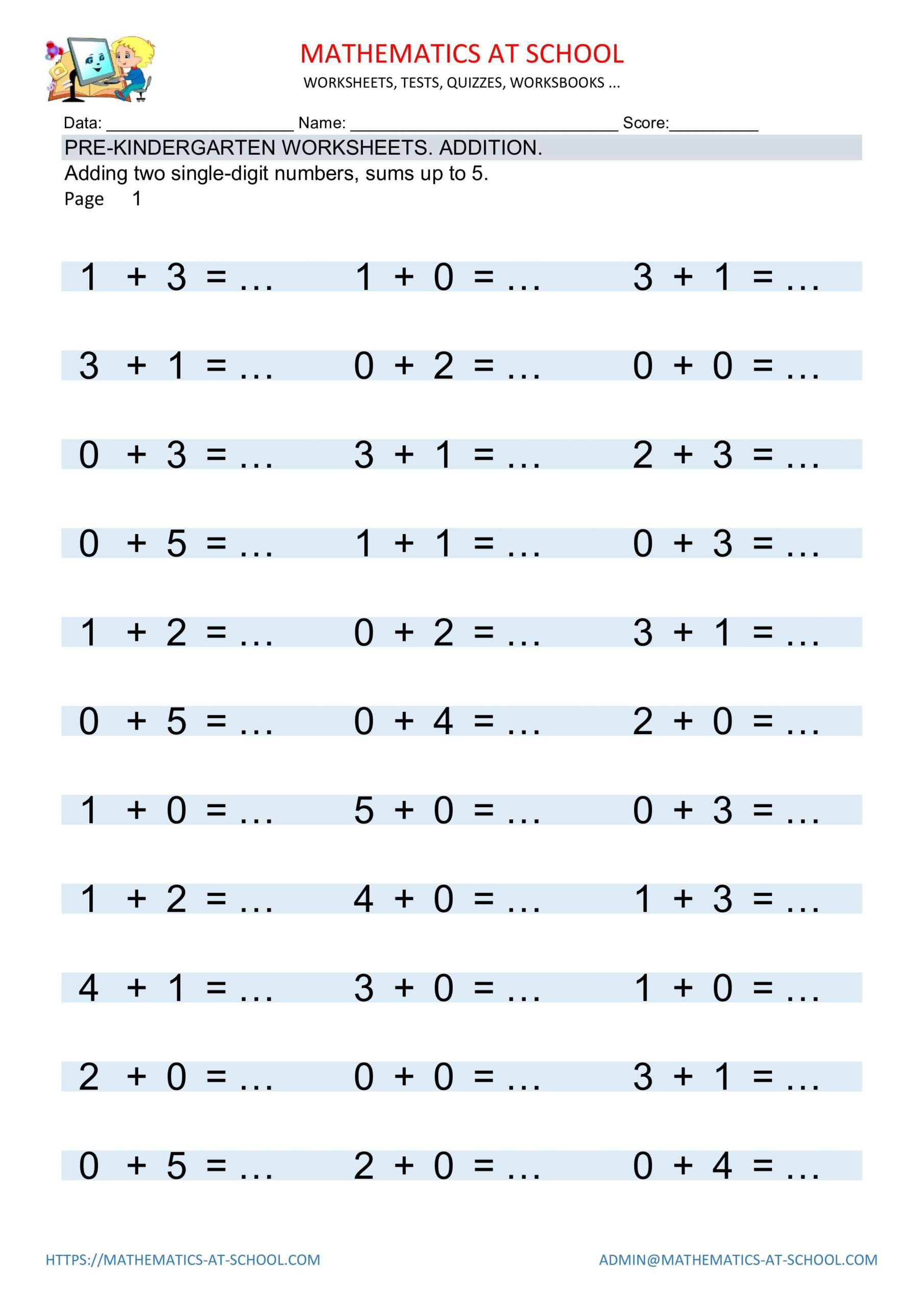 35 Math For Preschool Worksheets